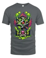 Toxic Mutant Fish Graphic T-Shirt - gray t-shirt on white background