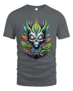 Botanical Alien Skull Graphic T-Shirt - gray t-shirt on white background