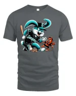 Savage Bunny Baseball Cartoon Funny Mascot Graphic T Shirt - gray t-shirt on white background