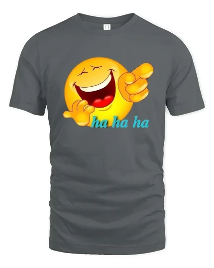 Funny Laughing Emoji Ha Ha Ha Cartoon Humor Graphic T Shirt - gray t-shirt on white background