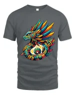 Vibrant Aztec Quetzal Serpent Tribal Mythology Graphic Tee - gray t-shirt on white background
