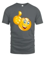 Funny Thumbs Up Smiley Face Cartoon Graphic T Shirt - gray t-shirt on white background