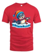 Kawaii Arctic Seal Cartoon Graphic Tee Shirt - red t-shirt on white background
