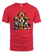 Funny Cartoon Dogs Group Graphic T Shirt - red t-shirt on white background