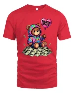 Broken Beats Teddy Bear Graphic T Shirt - red t-shirt on white background