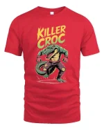 Killer Croc Fighter Graphic T-Shirt - red t-shirt on white background