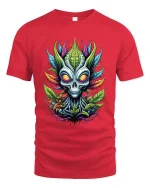 Botanical Alien Skull Graphic T-Shirt - red t-shirt on white background