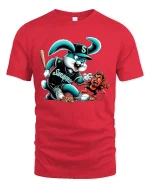 Savage Bunny Baseball Cartoon Funny Mascot Graphic T Shirt - red t-shirt on white background