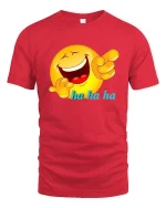Funny Laughing Emoji Ha Ha Ha Cartoon Humor Graphic T Shirt - red t-shirt on white background