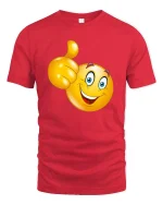 Funny Thumbs Up Smiley Face Cartoon Graphic T Shirt - red t-shirt on white background