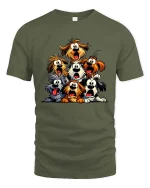 Funny Cartoon Dogs Group Graphic T Shirt - military green t-shirt on white background