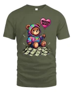 Broken Beats Teddy Bear Graphic T Shirt - military green t-shirt on white background