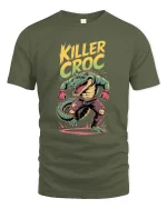 Killer Croc Fighter Graphic T-Shirt - military green t-shirt on white background