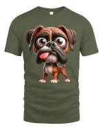 Funny Boxer Dog Tongue Out Cartoon Puppy Graphic T Shirt - military green t-shirt on white background