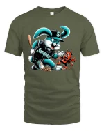 Savage Bunny Baseball Cartoon Funny Mascot Graphic T Shirt - military green t-shirt on white background