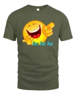 Funny Laughing Emoji Ha Ha Ha Cartoon Humor Graphic T Shirt - military green t-shirt on white background