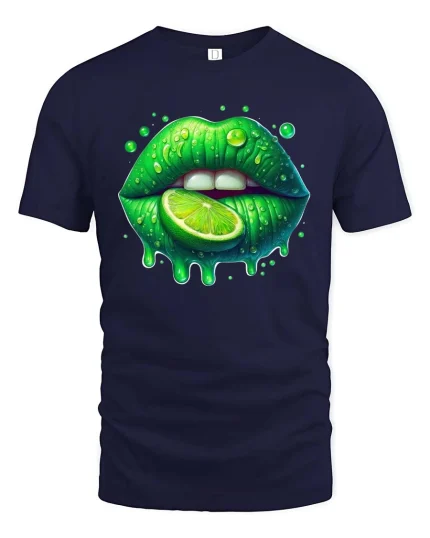 Lime Lips Dripping Graphic T Shirt - navy t-shirt on white background