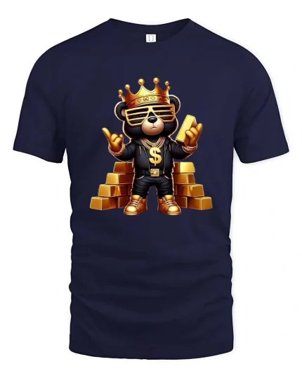 King Money Bear Graphic T Shirt - navy t-shirt on white background