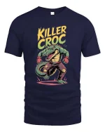 Killer Croc Fighter Graphic T-Shirt - navy t-shirt on white background