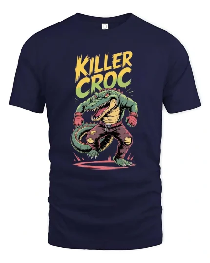 Killer Croc Fighter Graphic T-Shirt - navy t-shirt on white background