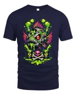 Toxic Mutant Fish Graphic T-Shirt - navy t-shirt on white background
