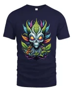 Botanical Alien Skull Graphic T-Shirt - navy t-shirt on white background