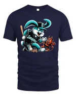 Savage Bunny Baseball Cartoon Funny Mascot Graphic T Shirt - navy t-shirt on white background