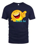 Funny Laughing Emoji Ha Ha Ha Cartoon Humor Graphic T Shirt - navy t-shirt on white background