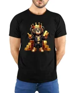King Money Bear Graphic T Shirt - model wearing black tee with hands behind back