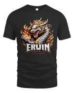 Erwin Royal Dragon Warrior Graphic T Shirt Fantasy Flame Power - black t-shirt on white background