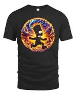 Flaming Chaos Cartoon Runner Street Art Graphic T-Shirt - black t-shirt on white background