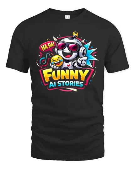 Funny AI Robot Laughing Emoji Humor Graphic T-Shirt - black t-shirt on white background