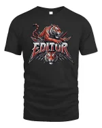 Fierce Tiger Editor Graphic T-Shirt for Video Editors - black t-shirt on white background