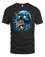 Electric Skull Mushroom Psychedelic Graphic T-Shirt Trippy Tee - black t-shirt on white background