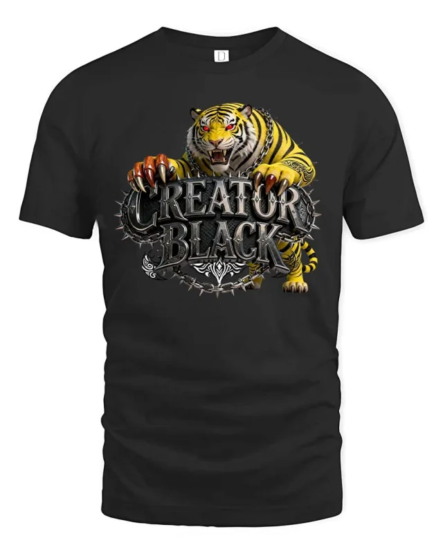Creature Black Tiger Graphic T Shirt Fierce Wild Power Style - black t-shirt on white background