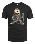 Punk Skeleton Rebel Graphic T Shirt Rock Street Style Energy - black t-shirt on white background