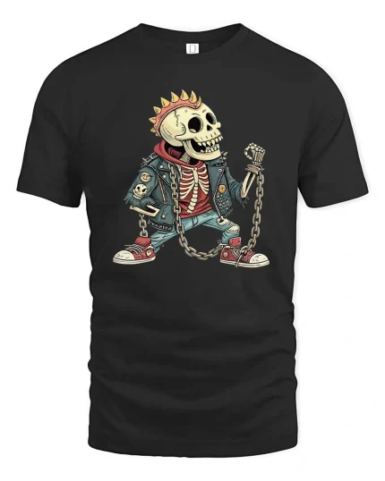 Punk Skeleton Rebel Graphic T Shirt Rock Street Style Energy - black t-shirt on white background