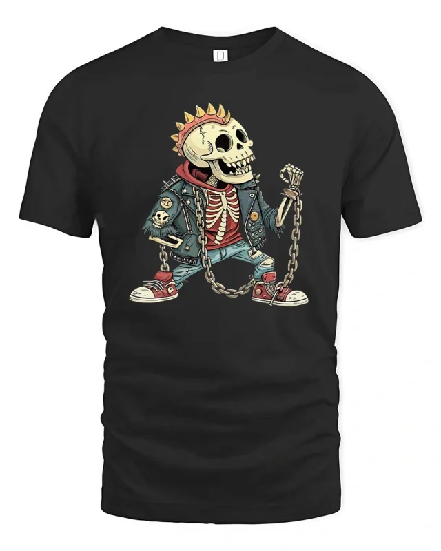 Punk Skeleton Rebel Graphic T Shirt Rock Street Style Energy - black t-shirt on white background