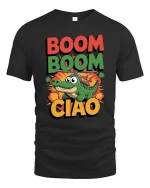 Funny Boom Boom Ciao Alligator Helicopter Cartoon T Shirt - black t-shirt on white background