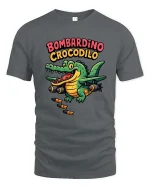 Bombardino Crocodilo Funny Crocodile Aviation Cartoon Tee - gray t-shirt on white background