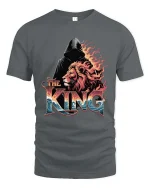 The King Lion Graphic T-Shirt Powerful Lion King Artwork Tee - gray t-shirt on white background