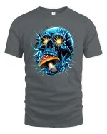 Electric Skull Mushroom Psychedelic Graphic T-Shirt Trippy Tee - gray t-shirt on white background