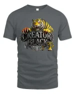Creature Black Tiger Graphic T Shirt Fierce Wild Power Style - gray t-shirt on white background