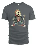 Punk Skeleton Rebel Graphic T Shirt Rock Street Style Energy - gray t-shirt on white background