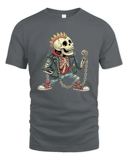 Punk Skeleton Rebel Graphic T Shirt Rock Street Style Energy - gray t-shirt on white background