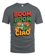 Funny Boom Boom Ciao Alligator Helicopter Cartoon T Shirt - gray t-shirt on white background
