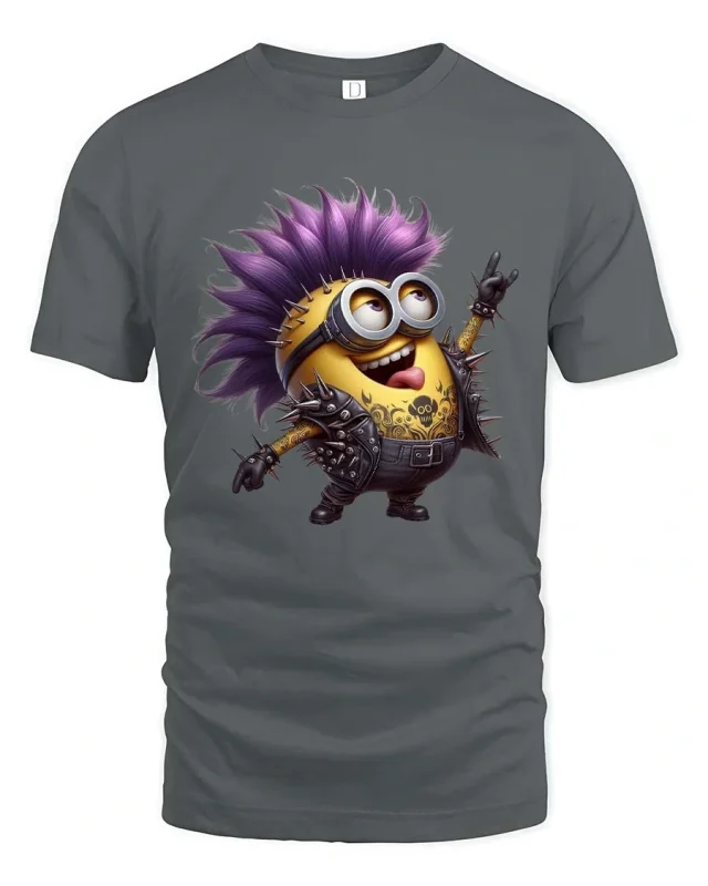 Funny Punk Cartoon Character Graphic T Shirt Rock Style Tee - gray t-shirt on white background