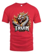 Erwin Royal Dragon Warrior Graphic T Shirt Fantasy Flame Power - red t-shirt on white background