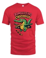 Bombardino Crocodilo Funny Crocodile Aviation Cartoon Tee - red t-shirt on white background