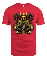 Dark Skull Cowboy Dragon Graphic T-Shirt Gothic Fantasy Tee - red t-shirt on white background